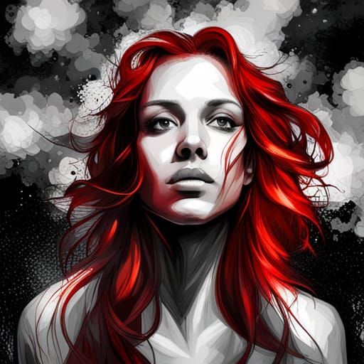 Red-Haired Girl in Dramatic Graffiti Art Style