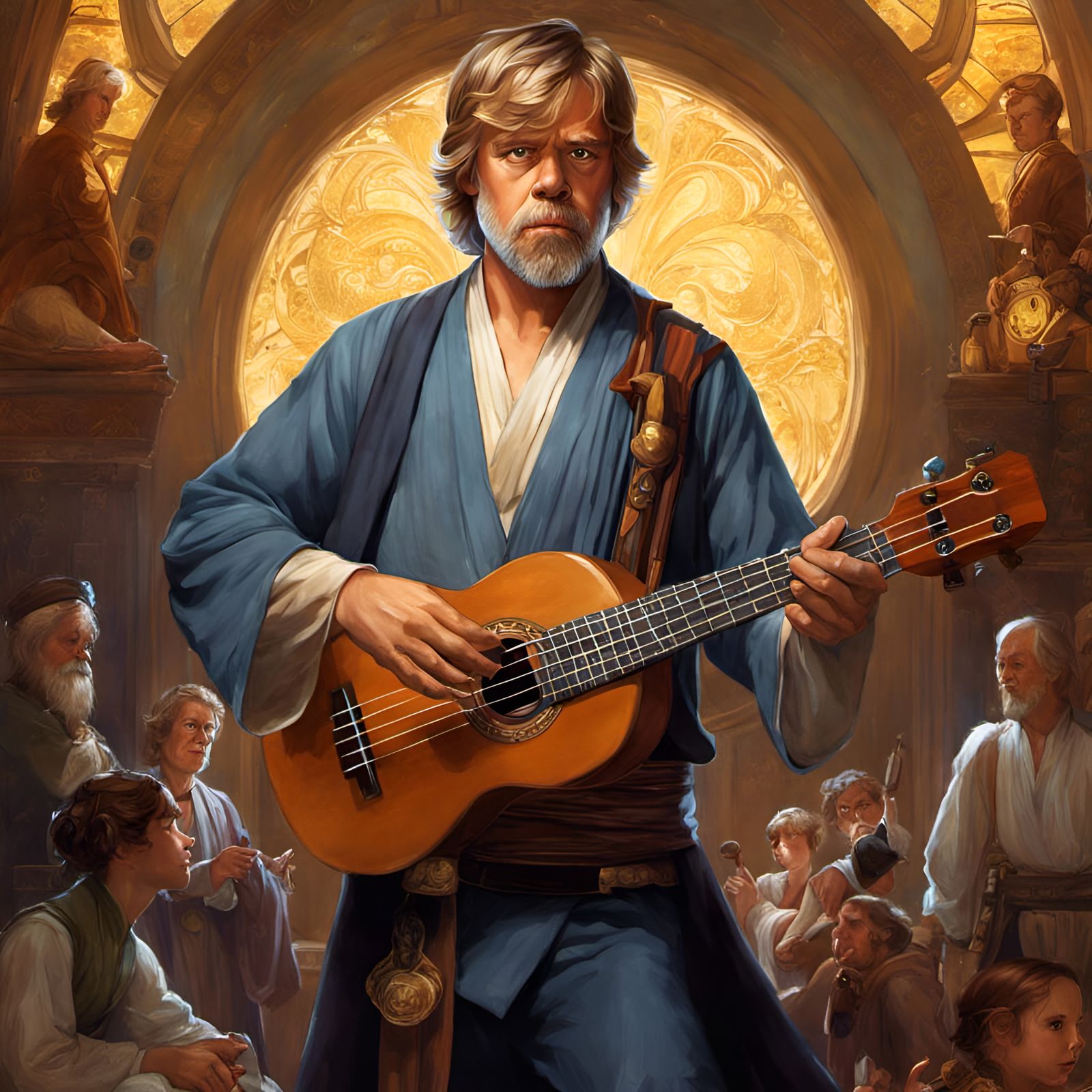 Luke Skywalker Portrait with Ukulele, Digital Illustration