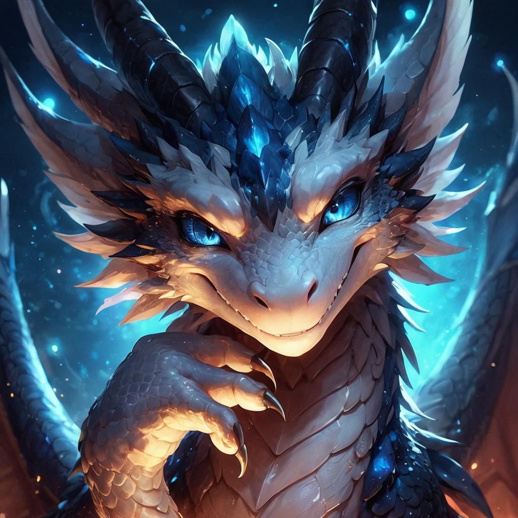 Luminescent Dragon Smirking: Anime Style Portrait