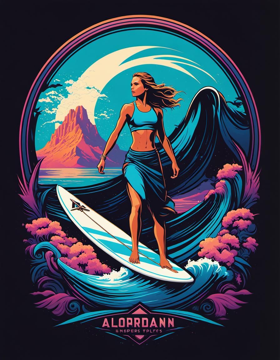 Female Surfers Pastel Travel Poster in Flat Style