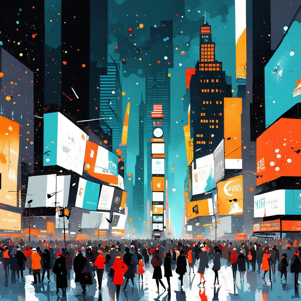 Vibrant New Year's Eve in Times Square, NYC - Impressionist....