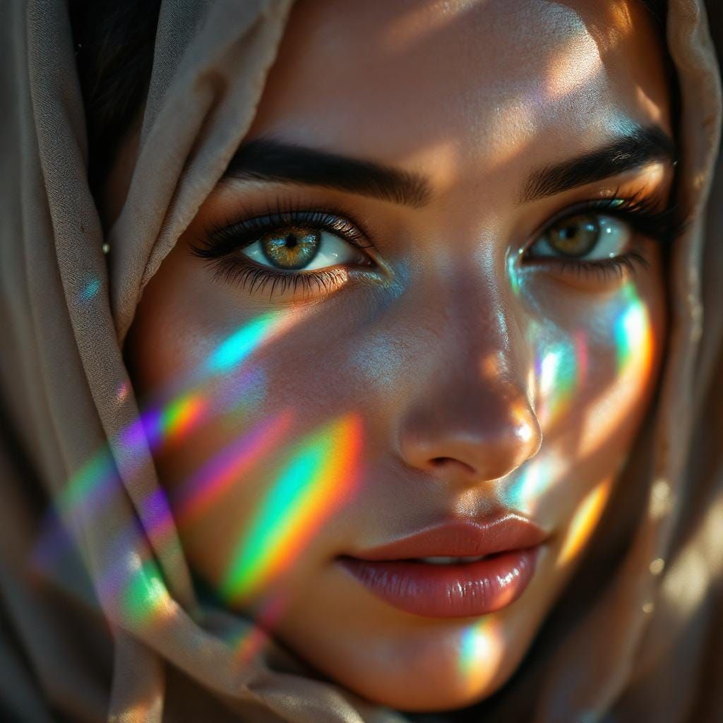 Woman with Prism: Rainbow Refraction Portrait