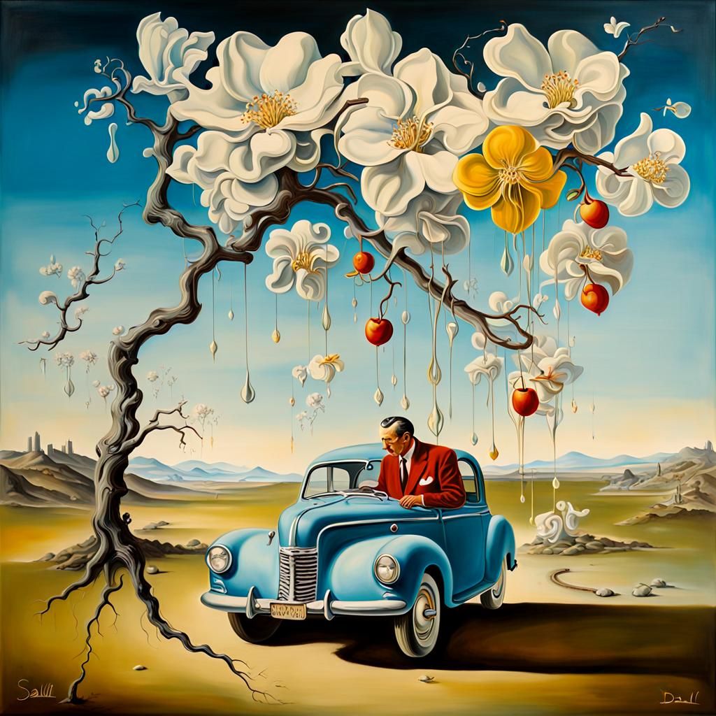 Surreal Spring Cherry Trees in Dali Style