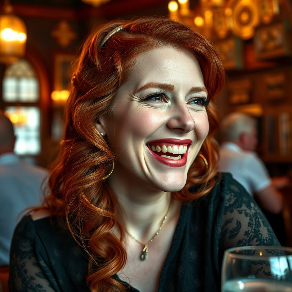 Redhead Laughter: Art Deco AI Fusion Portrait