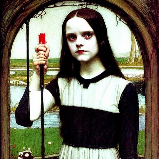 Wednesday Addams in Waterhouse Style Portrait