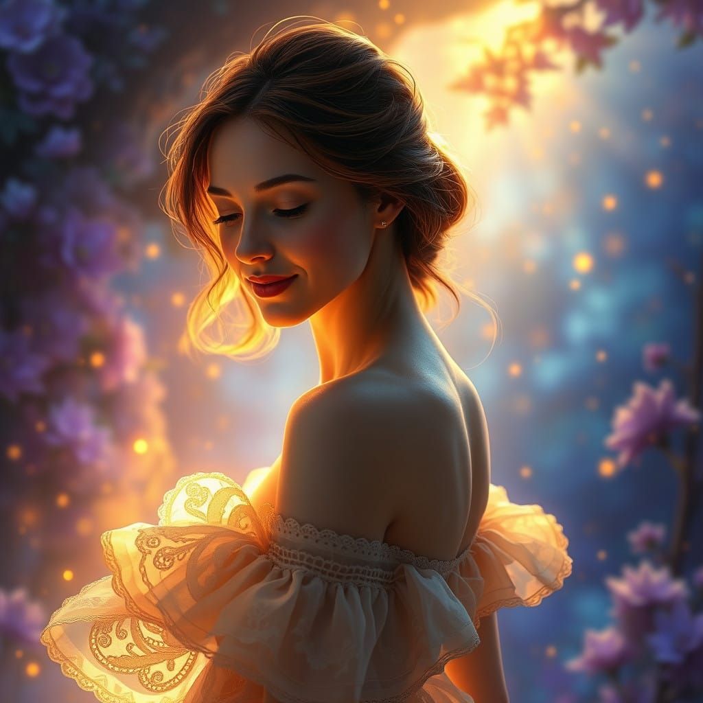 Enigmatic Woman Lost in Ethereal Glow