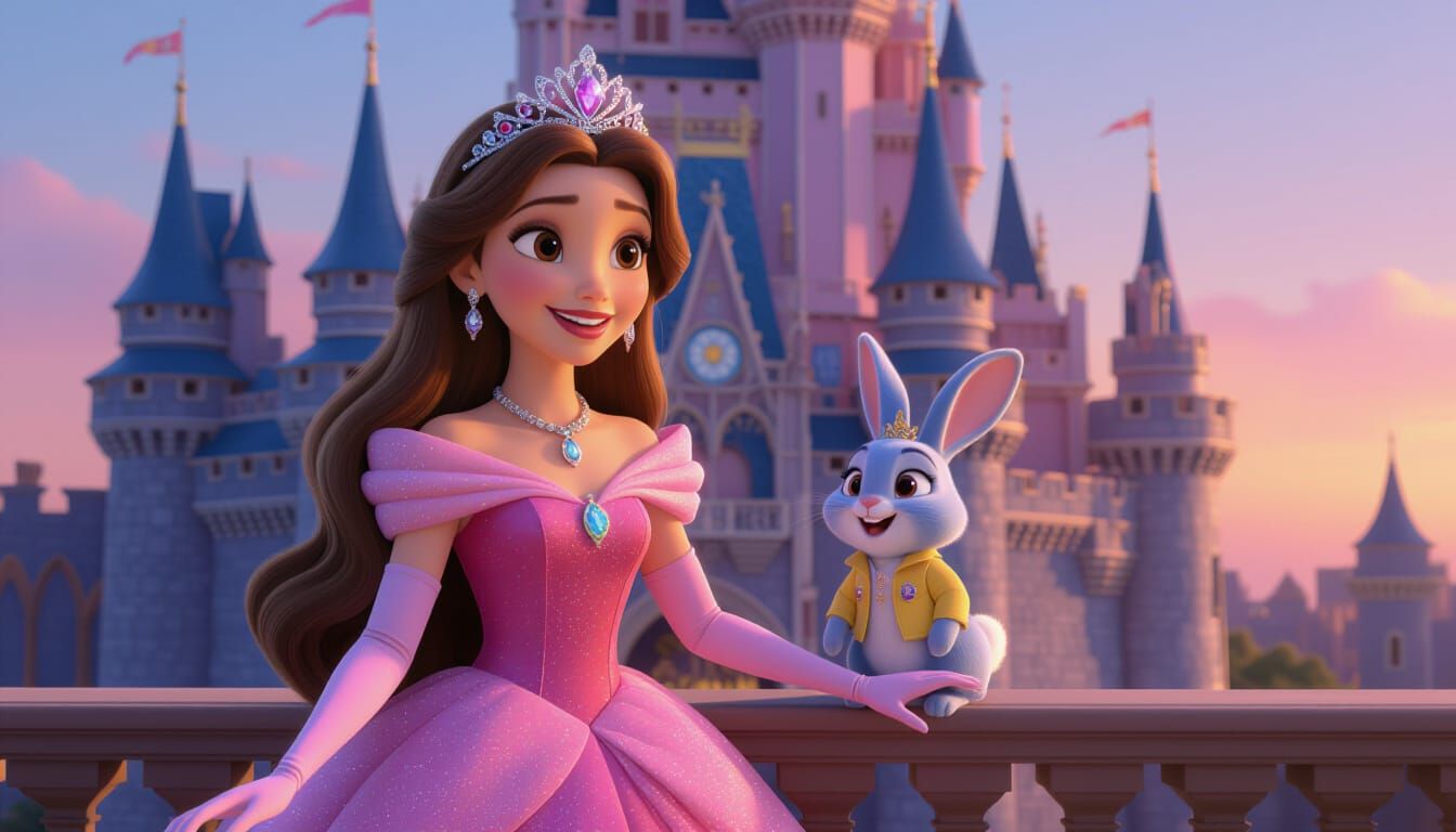 Princess Leila in Disney Pixar Style with Blue Rabbit