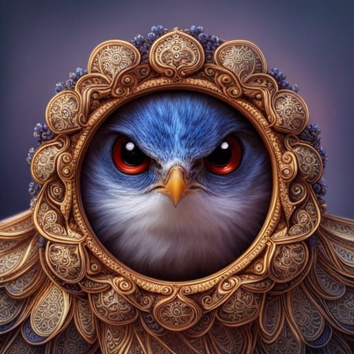 Detailed Chibi Bird Portrait in Polychromatic Style