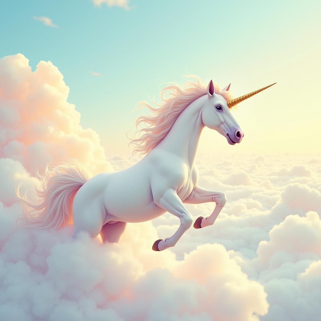 Ethereal Unicorn Soaring Through Pastel Dreamscape