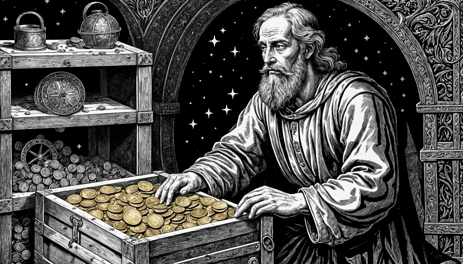 Medieval Astronomer in Golden Glow