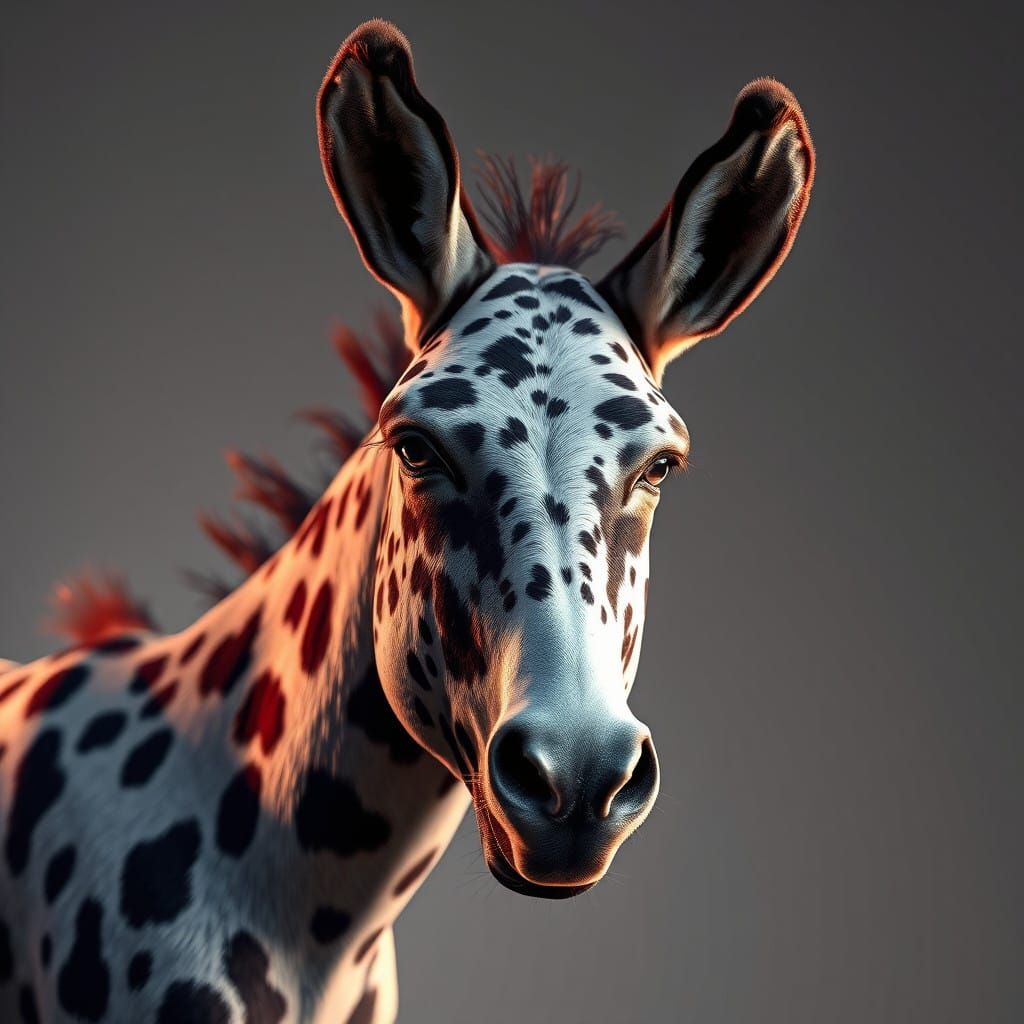 Surreal Donkey Portrait in Cyberpunk Art Nouveau Style