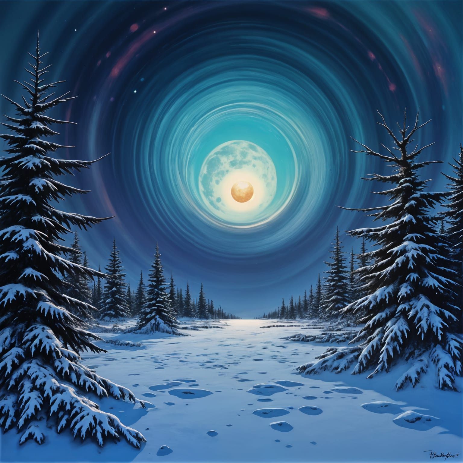 Breathtaking Blood Orange Full Moon Illuminates Snowy Forest