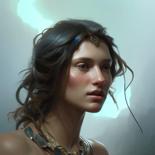 Cave Woman Portrait in Art Nouveau Style