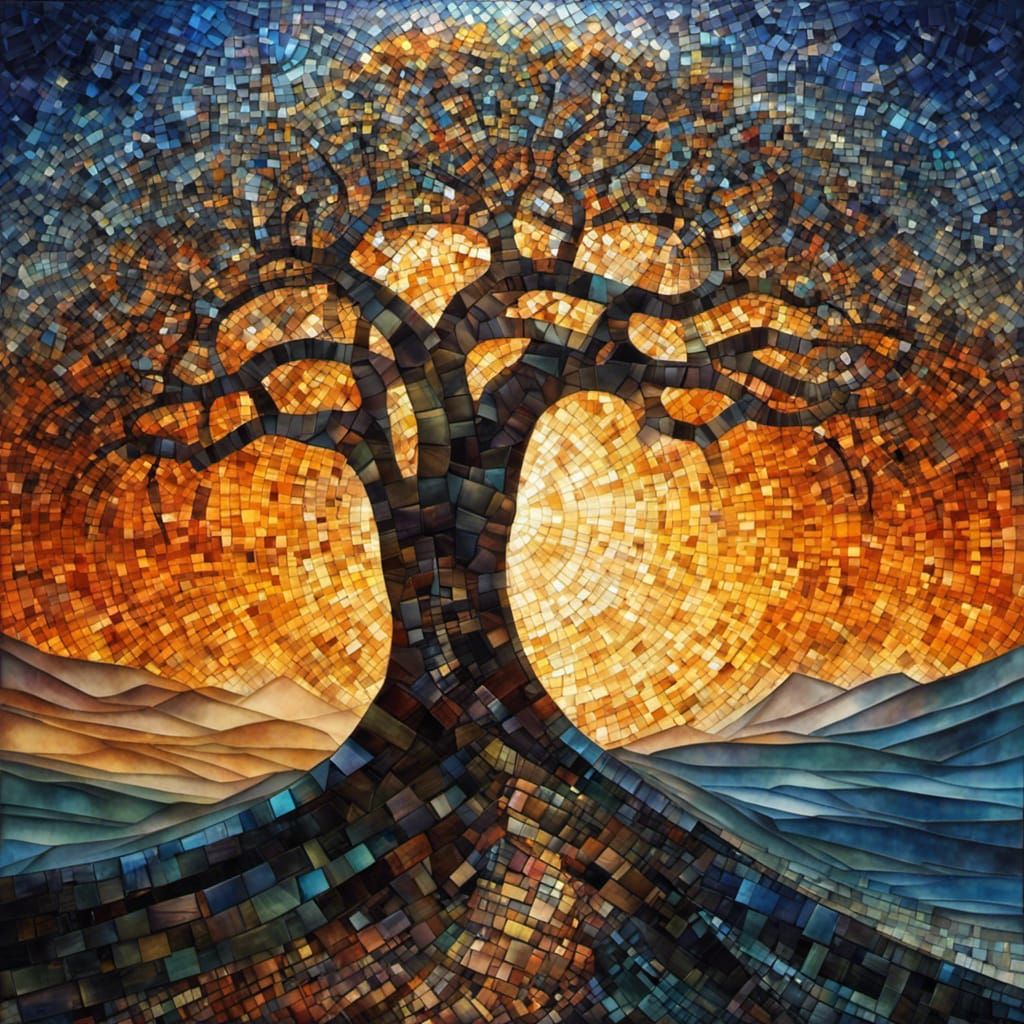 Glass Art Sunset Mosaic Landscape