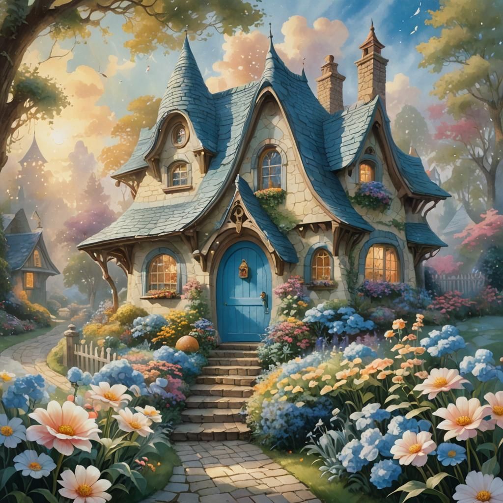 Magical Egg House with Flowers in Watercolor Style