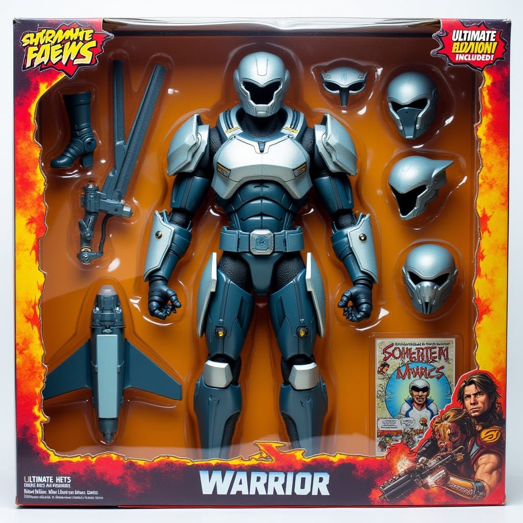 Cyberpunk Warrior Action Figure in Vibrant Comic-Style Packa...