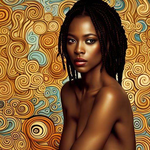 African American Woman in Rocco Room, Klimt Style