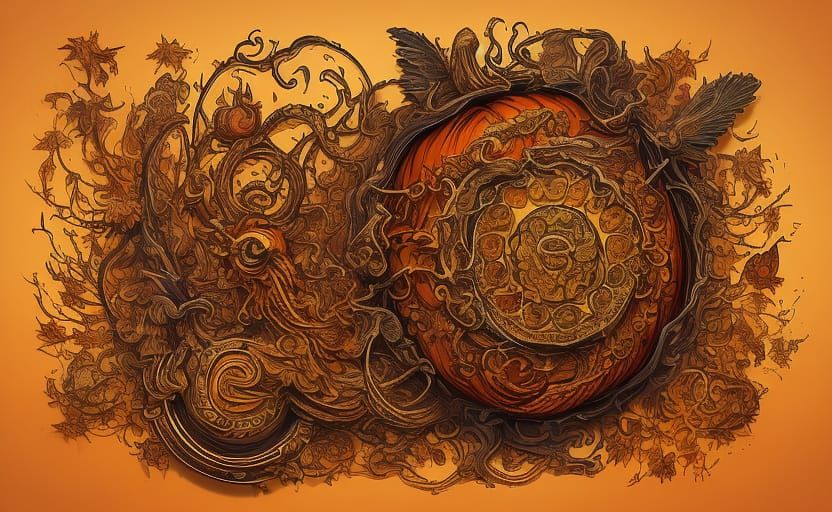 Ornate Celtic Pumpkin Logo with Fiery Flames