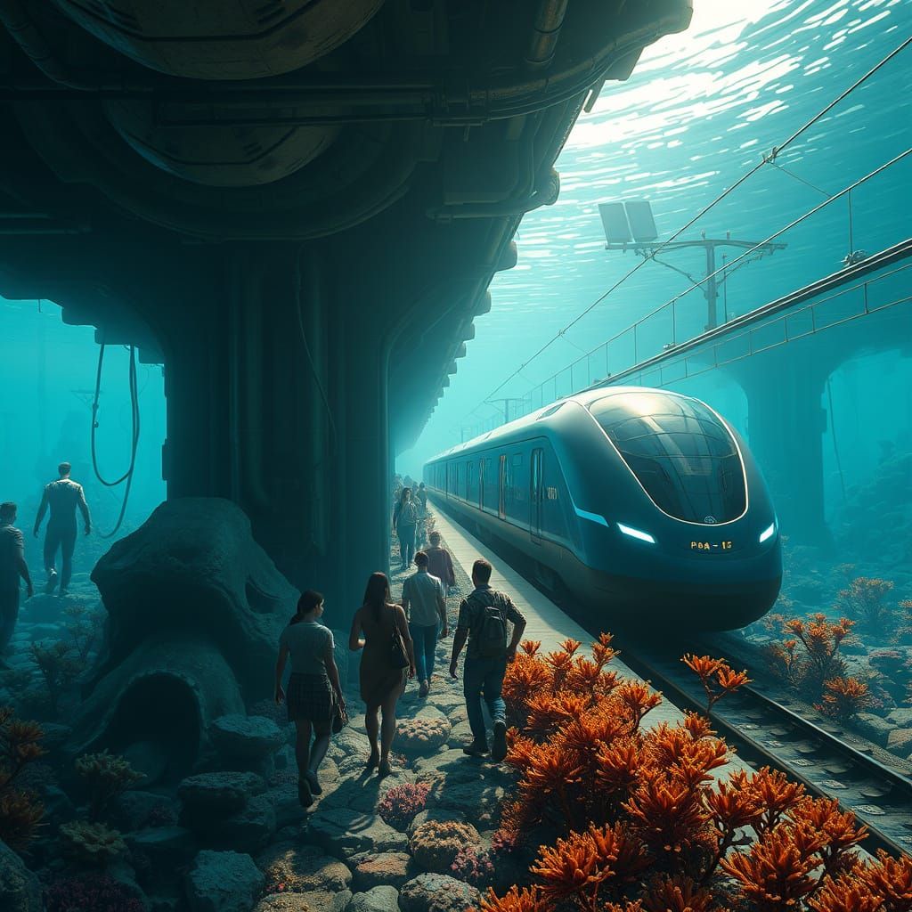 Underwater City with Futuristic Train, Matte Painting
