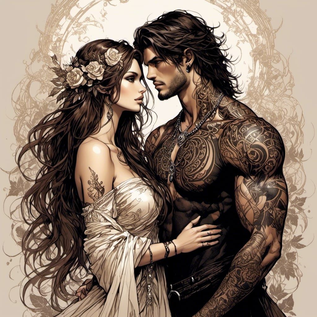 Illuminated Couple with Tattoos
