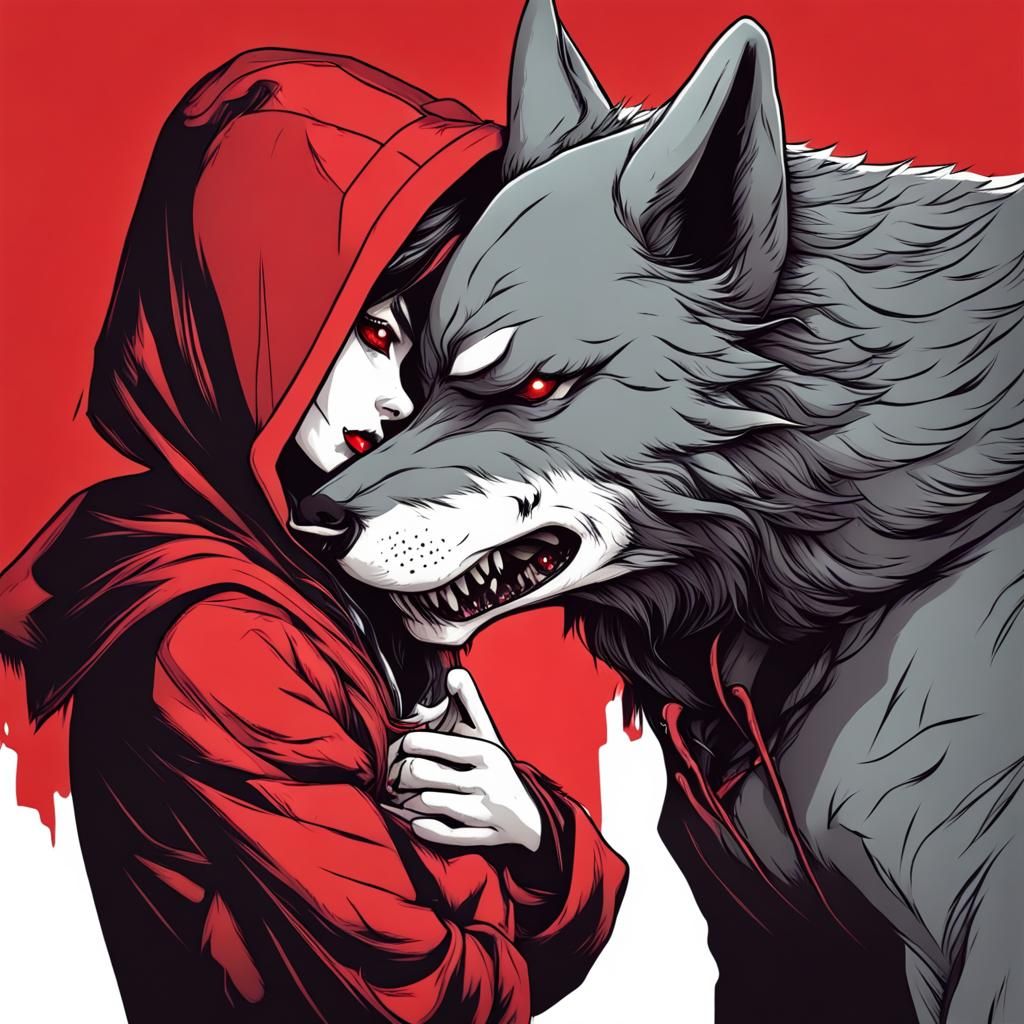 Menacing Wolf with Red Hood Trophy