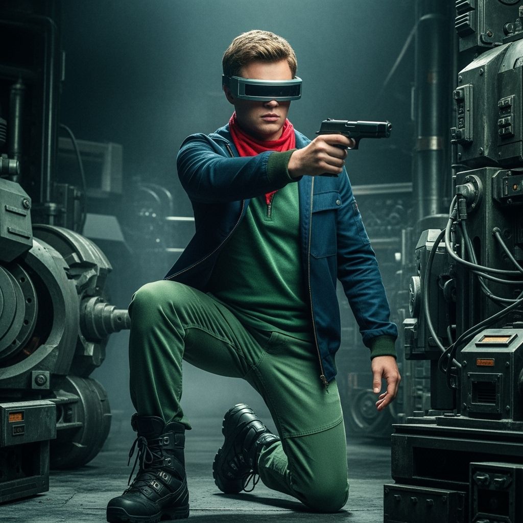 Futuristic Spy Hero in Industrial Setting as Digital Art