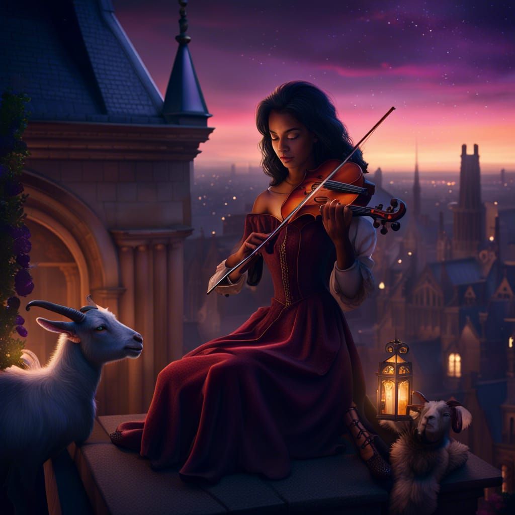 Esmeralda Plays Violin on Notre Dame Rooftop