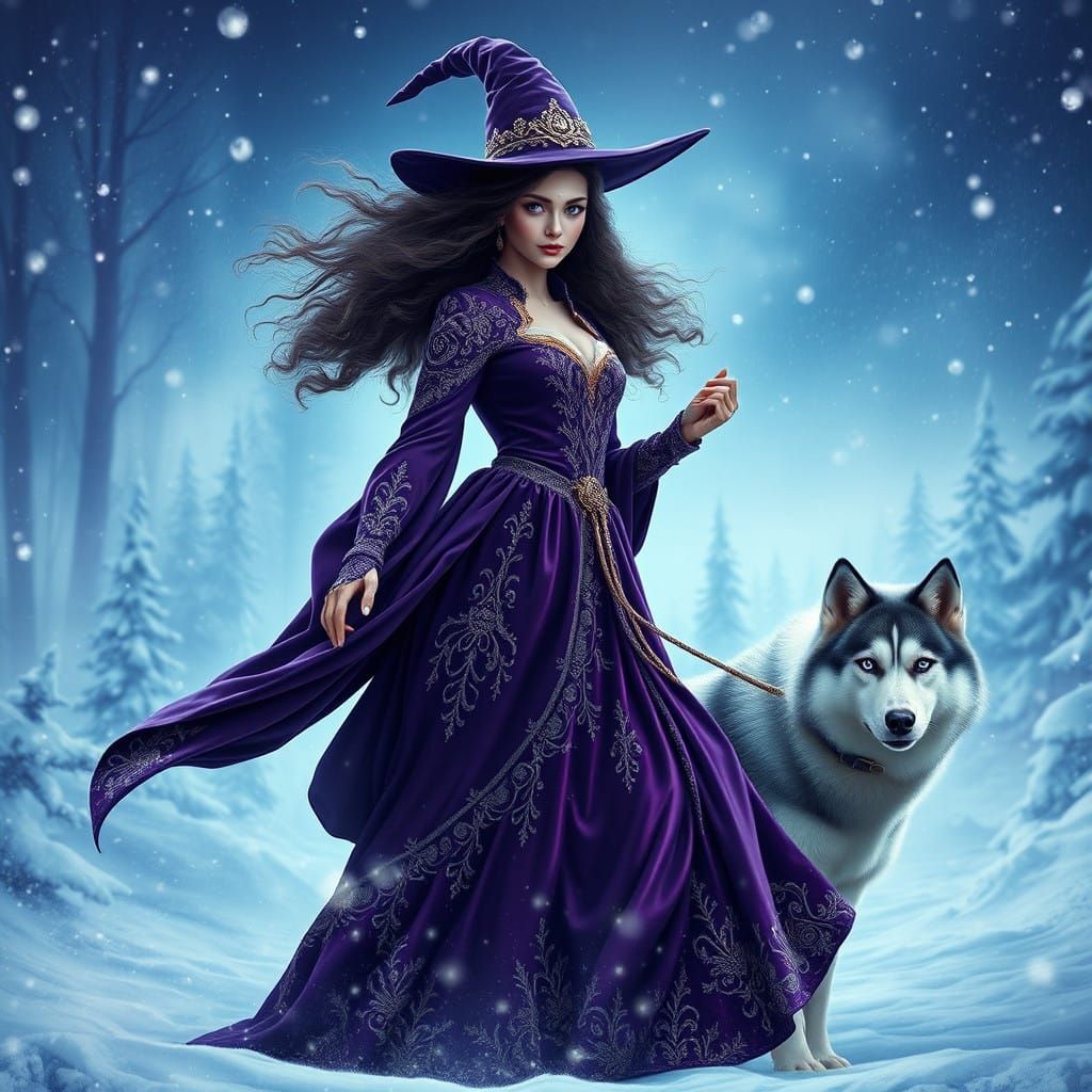 Majestic Young Witch Defies the Storm in Lavish Fantasy Sett...