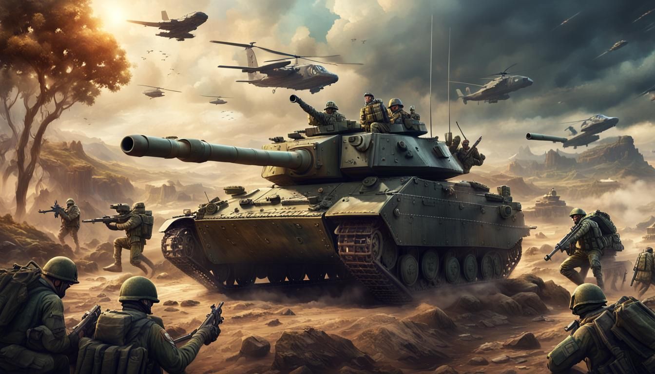 Military Force Prepares for War in Detailed Matte Painting