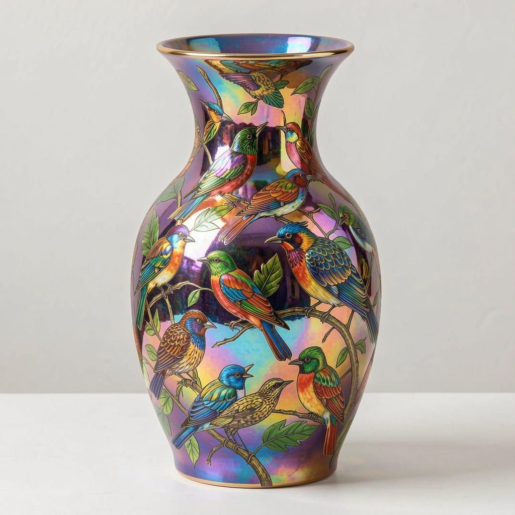 Biotic Birds Mosaic Iridescent Vase Art