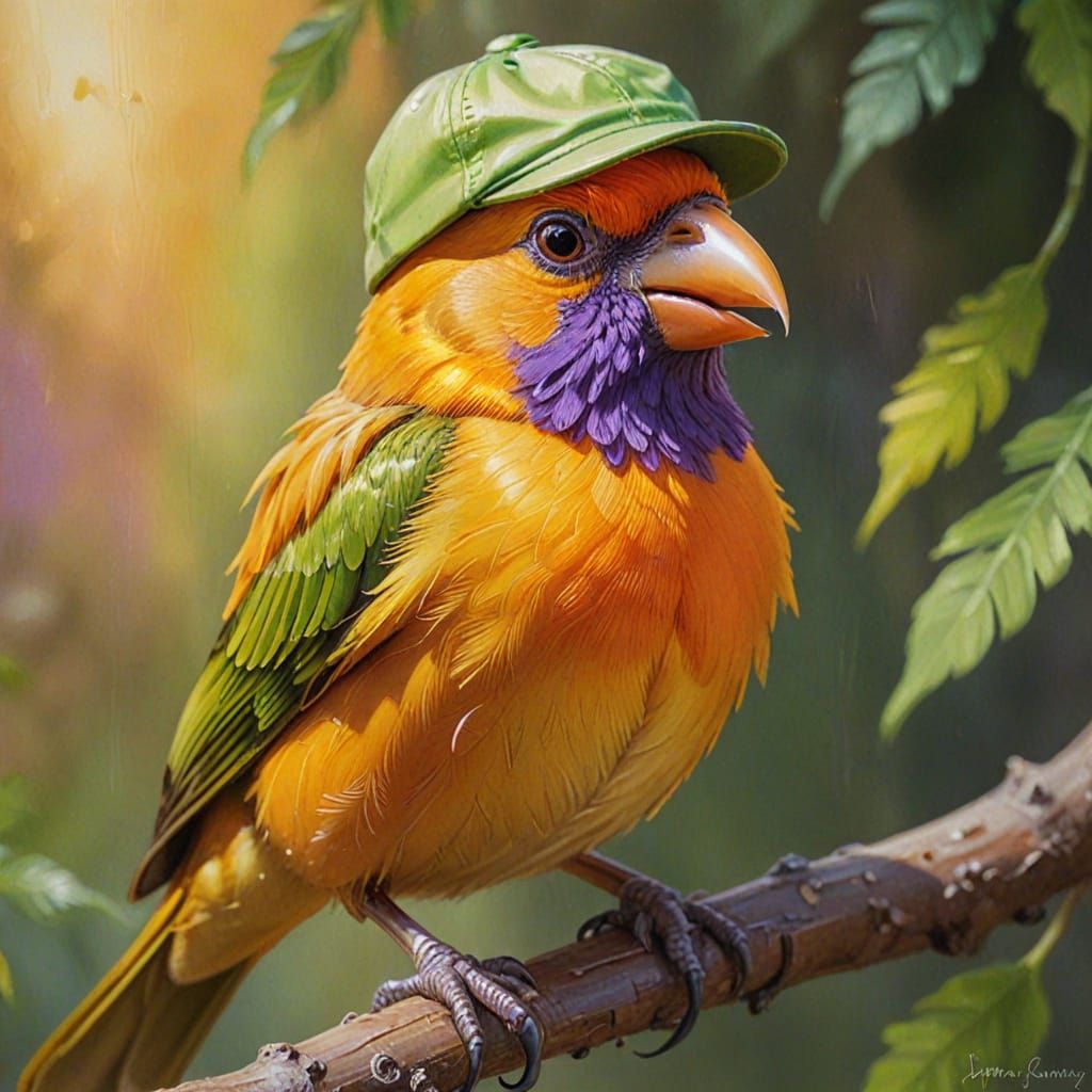 Vibrant Whimsical Bird Portrait in Impressionist Style