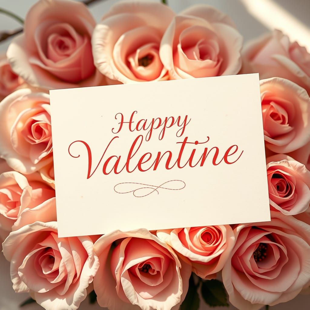 Whimsical Valentine's Day Card with Roses and Cursive Script