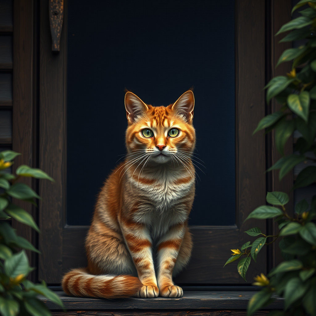 Majestic Orange Tabby Cat Waits by the Door in a Whimsical,...