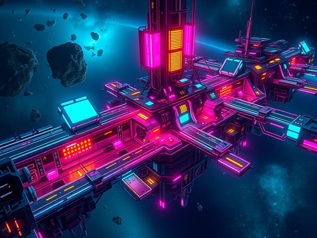 Cyberpunk Space Station Radiates Neon Light