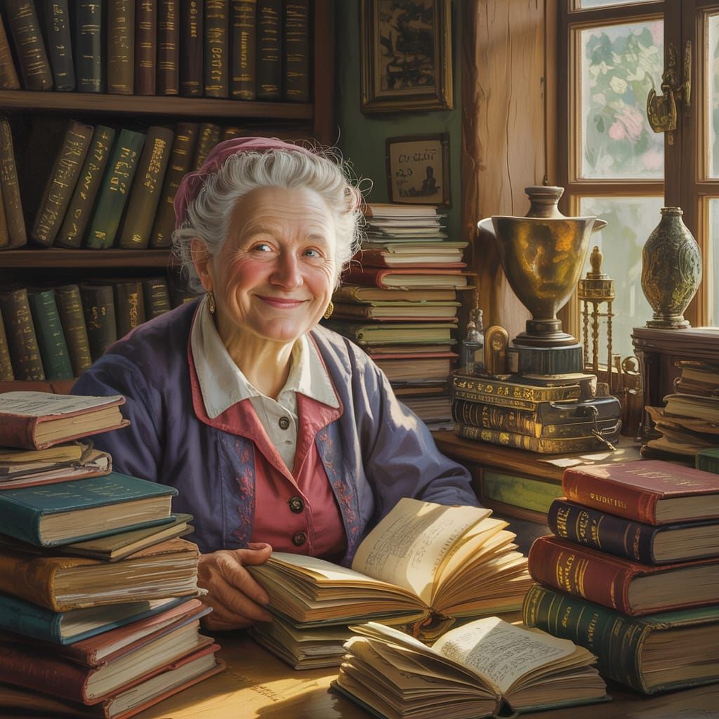 Keeper of Knowledge: Nostalgic Portrait in Painterly Style