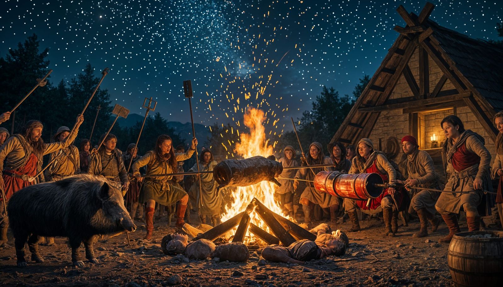 Gallic Feast Under Starry Sky