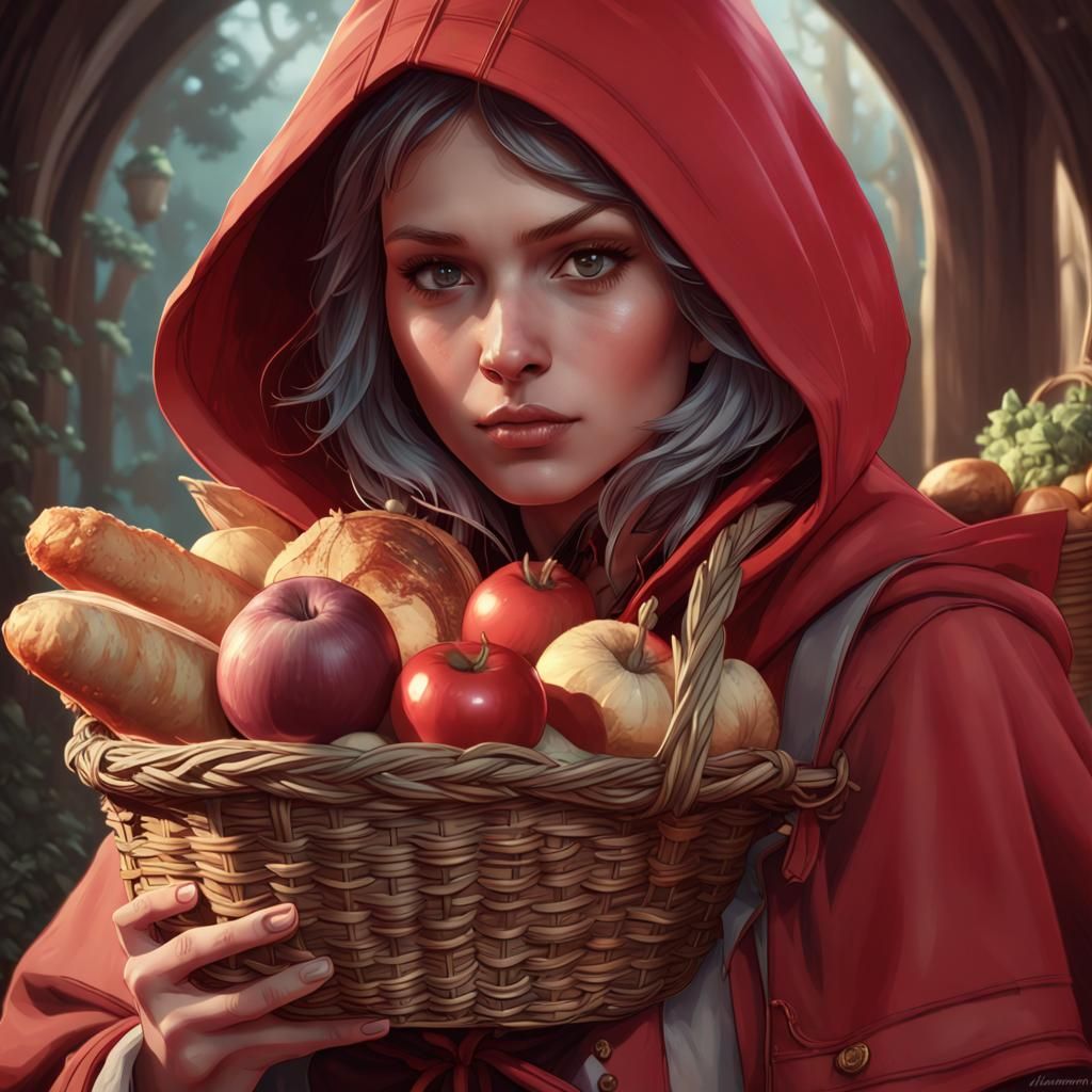 Little Red Riding Hood Portrait in Art Nouveau Style