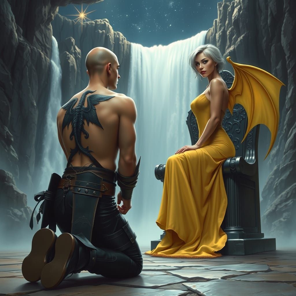 Mysterious Rogue Before a Throne, in a High-Fantasy Style