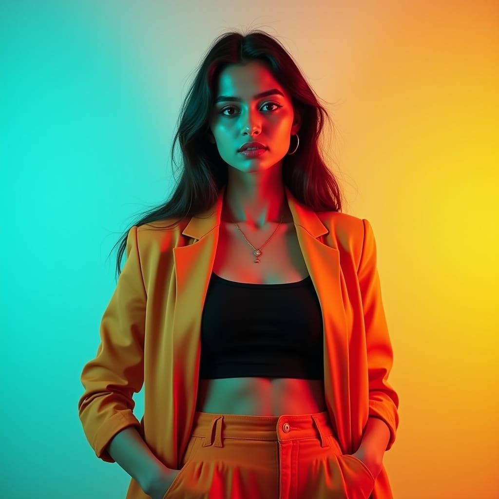 Confident Young Woman in Bold Modern Fashion, Inspired by Cy...