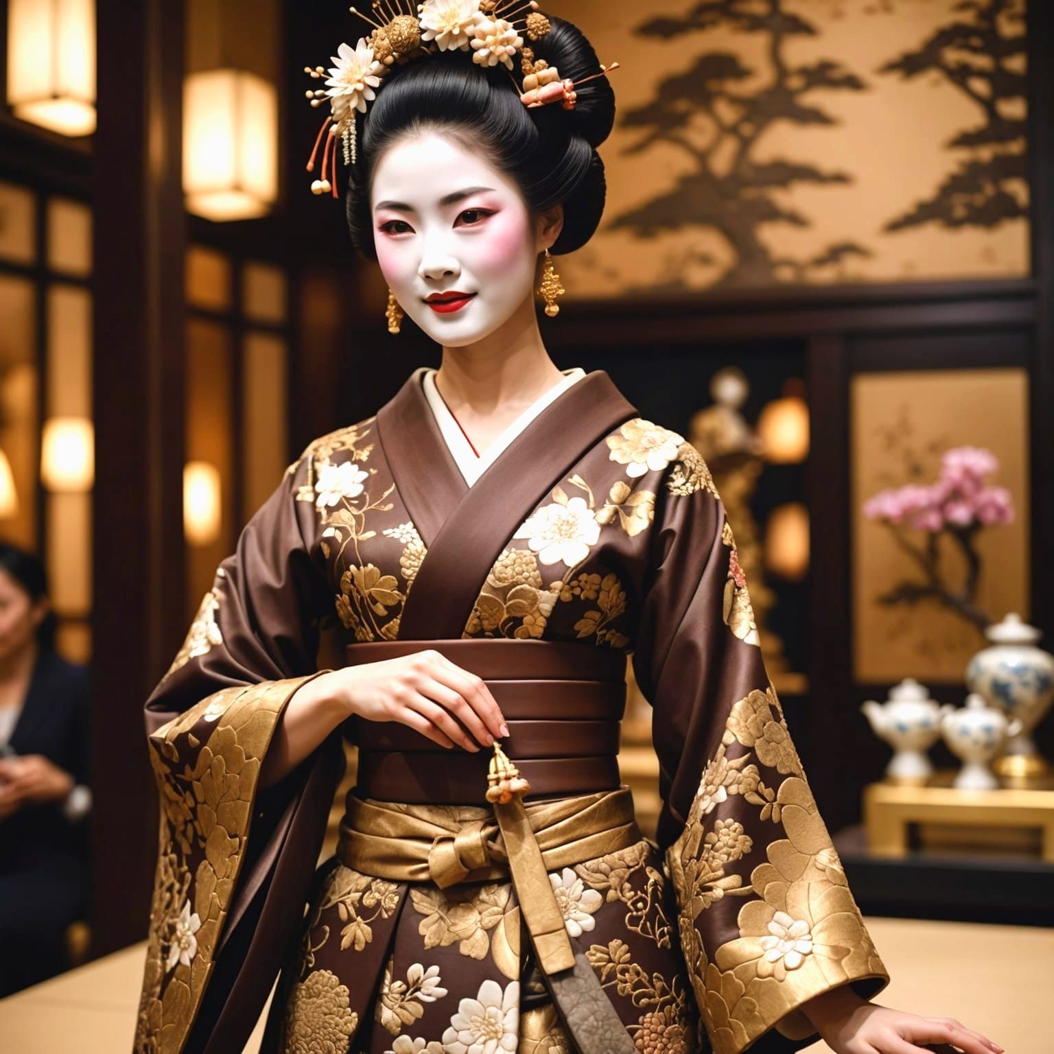 Geisha fashion dress in chocolate