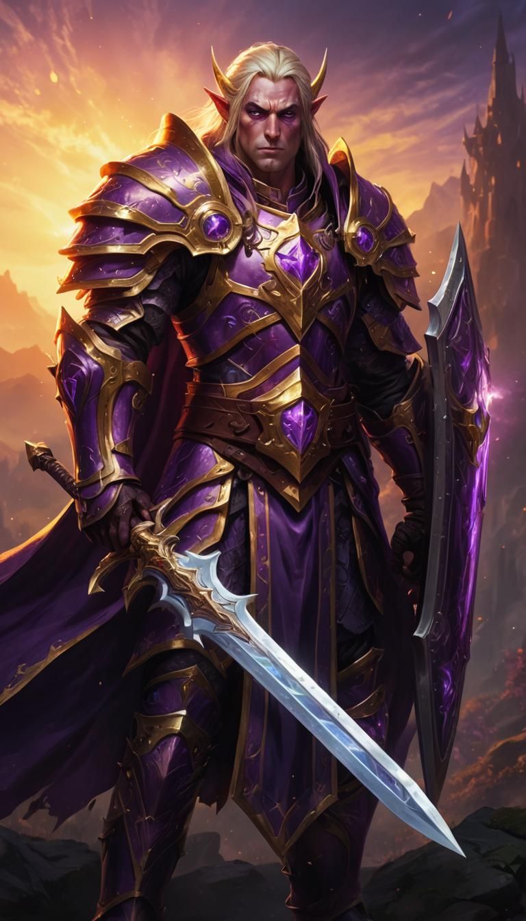 Blood Elf Paladin in Purple Armor: Digital Art