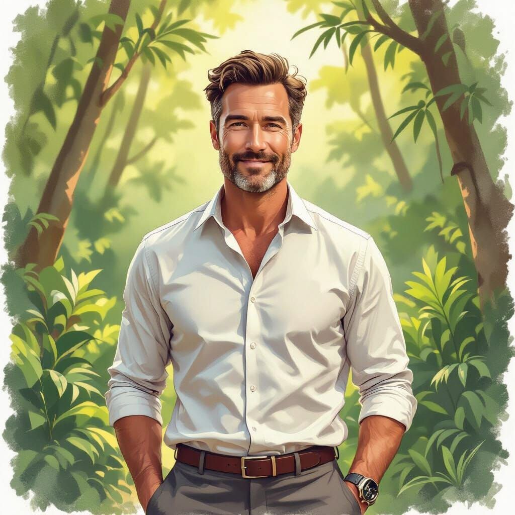 Confident Man Exuding Vitality in Natural Setting