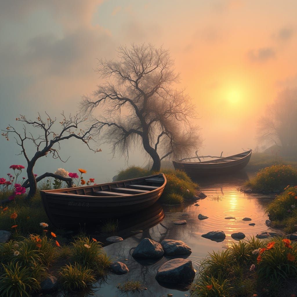 Dreamy Autumn Moonlit Landscape in Vibrant HDR