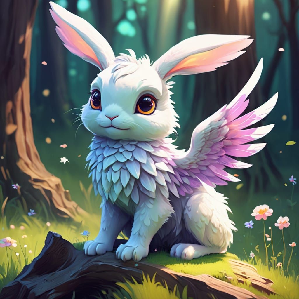 Kawaii Bunny Gryphon in Sunny Meadow