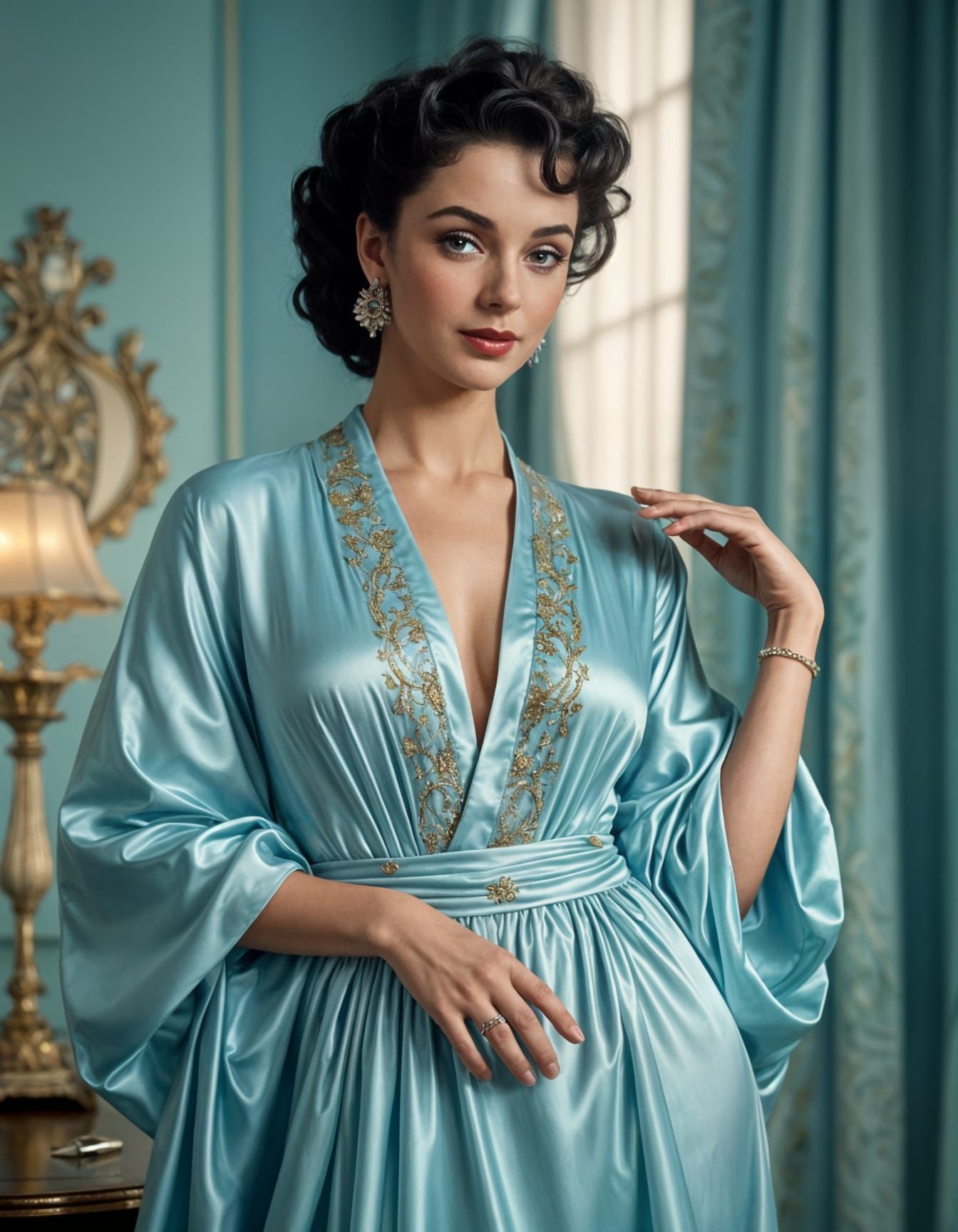 Silky Kaftan Gown with Glitter Accents