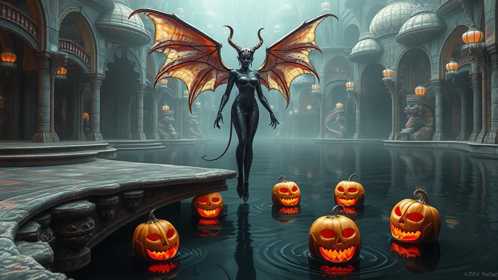 Otherworldly Demon at Mystical Hundertwasser-Inspired Pool