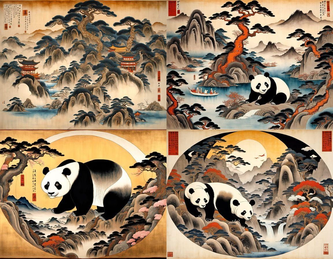 Surreal Hybrid: Shan Shui Meets Klimt in Ukiyo-e Style