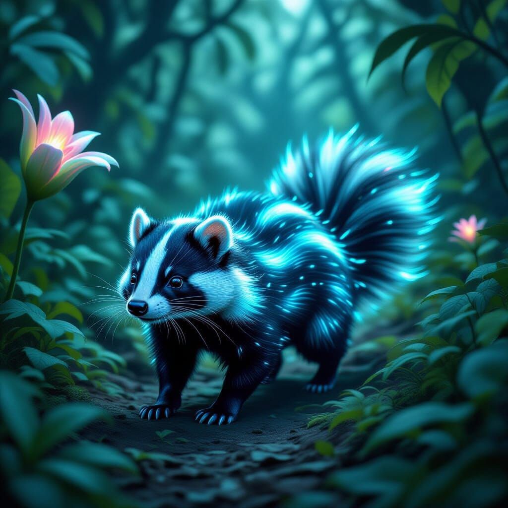 Bioluminescent Skunk in Alien Jungle