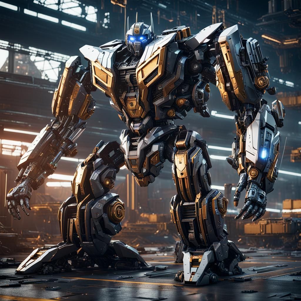 Detailed Transformer Mech in Sci-Fi Setting
