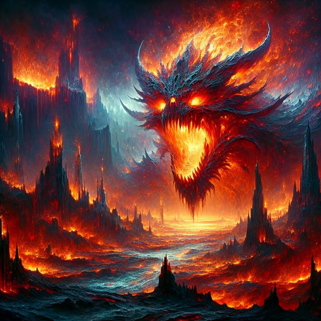 Hell's Ferocious Flames Devouring Sinners: Fantasy Matte Pai...